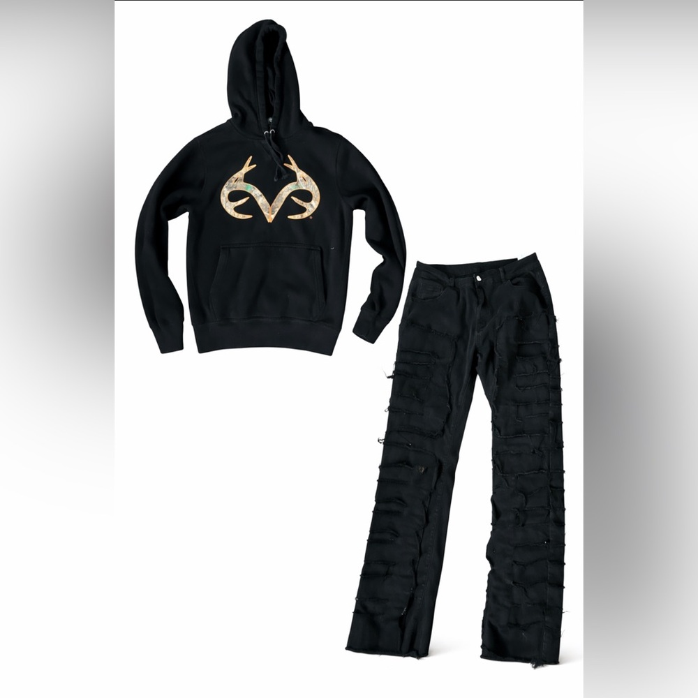 Black Hoodie with Camouflage Deer Logo